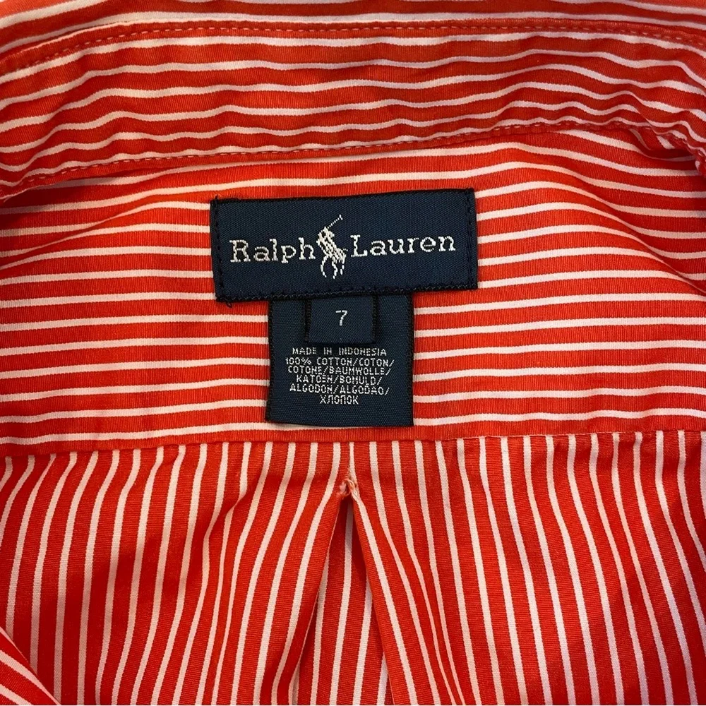 Ralph Lauren Kids Red Striped Button Down 100% cotton Shirt 7